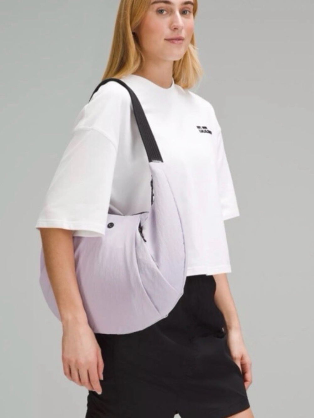 Lilac pleated Shoulder Bag with Black Strap - lululemon